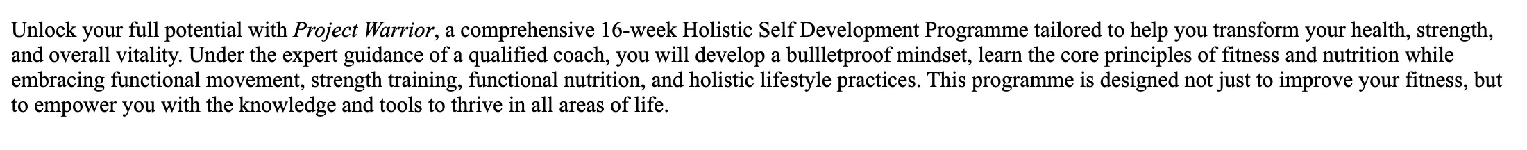 The Services paragraph describing Project Warrior, as served.